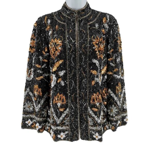 Vintage Black Gold & Silver Sequin JacketCustom Tailored in Hong KongCirca